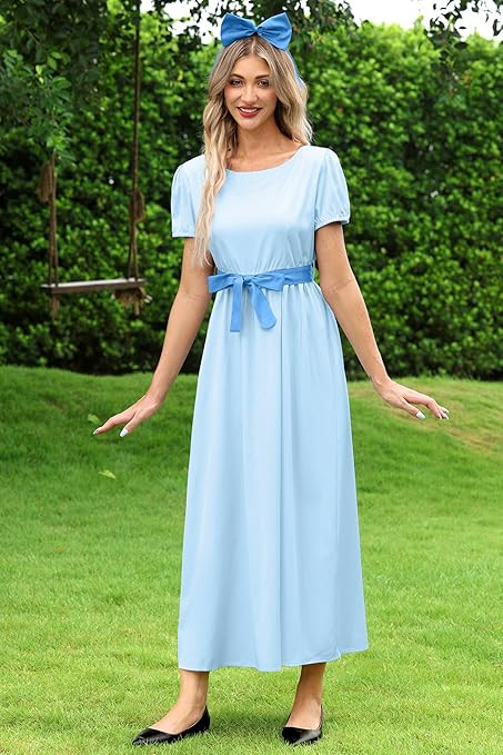 For G and PL Halloween Cosplay Princess Blue Maxi Costume Dress with Bow Belt | Amazon (US)