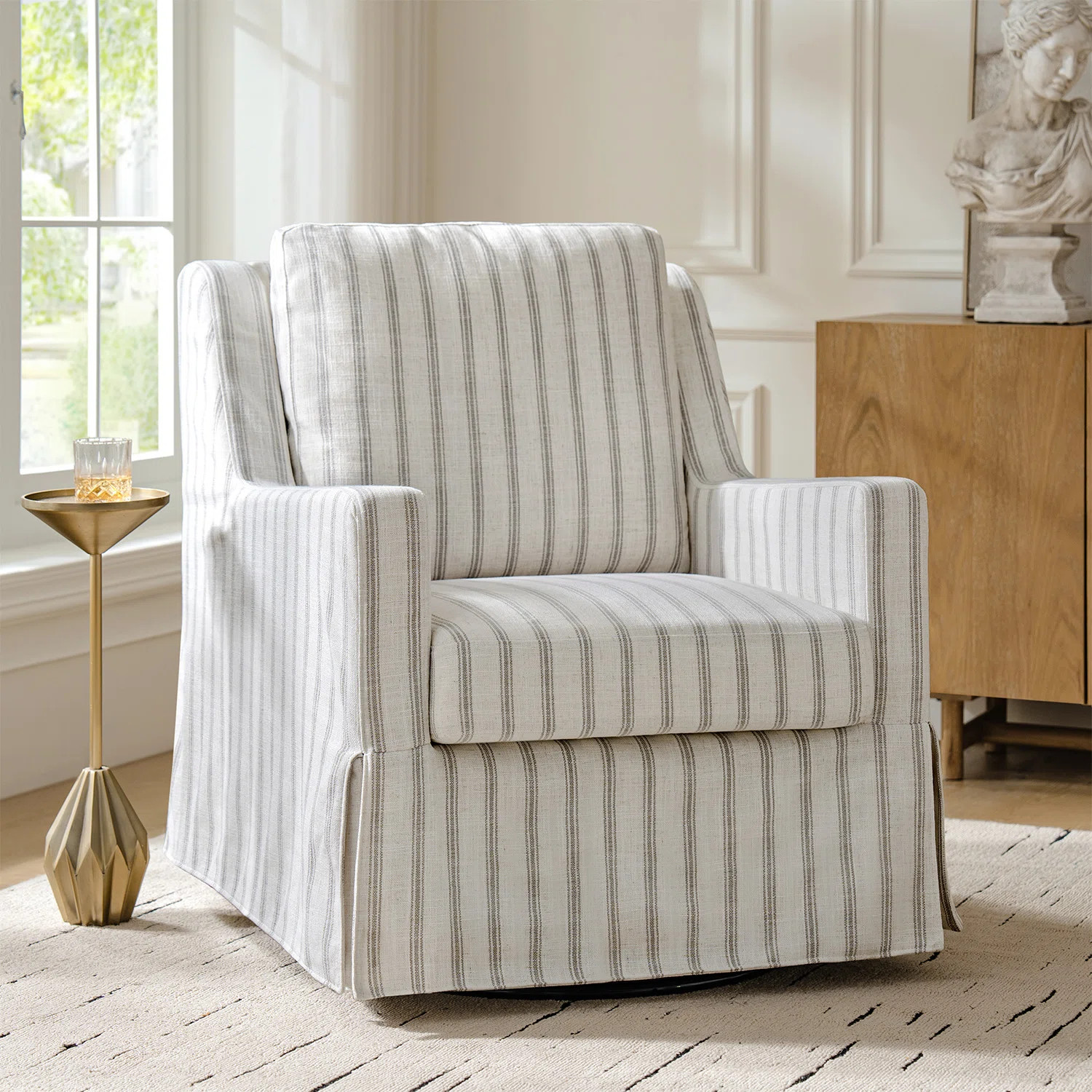 Lillie 30" W Farmhouse Slipcovered Down-blend Swivel Rocking Chair with Pillow Back | Wayfair North America
