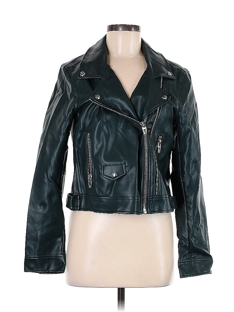 Blank NYC Faux Leather Jacket: Teal Jackets & Outerwear - Size Medium | ThredUp