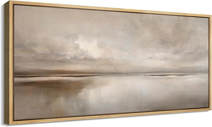 SIGNFORD Extra Large Framed Canvas Print Wall Art Calm Horizon Neutral Toned Seascape Illustratio... | Amazon (US)