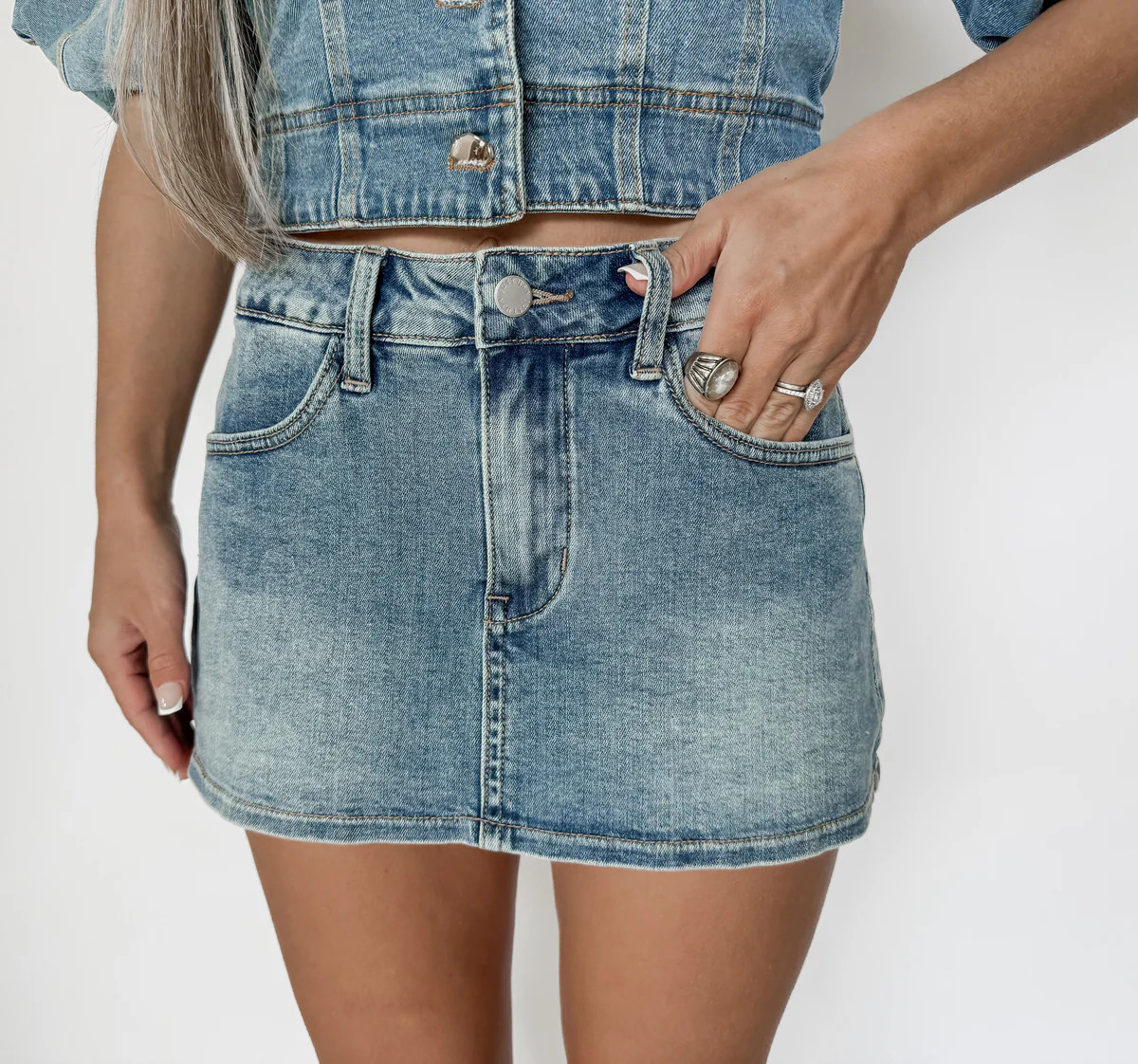 All Wrapped Up Denim Mini Skort | CK Squared Boutique