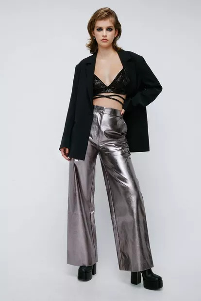 Faux Leather Straight Leg Metallic Pants | Nasty Gal (US)
