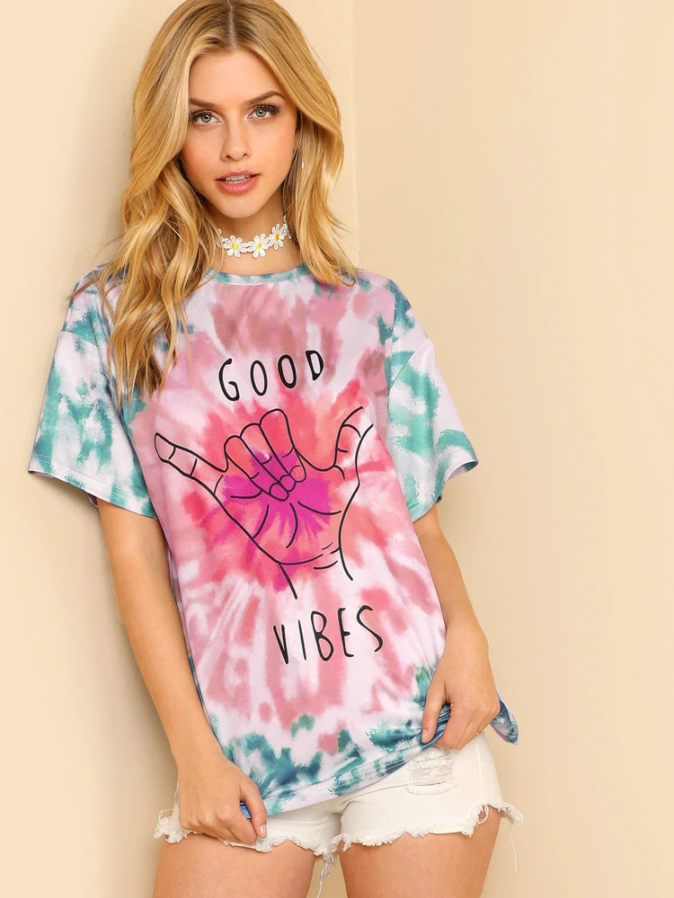 Graphic Print Tie Dye Tee | SHEIN
