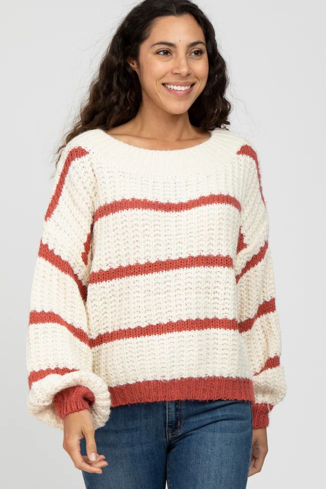Rust Cream Striped Chunky Knit Sweater | PinkBlush Maternity