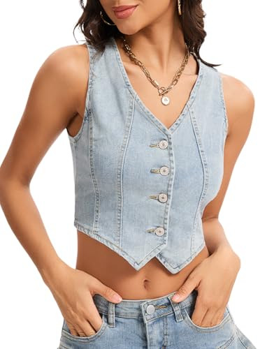 DEICAEVO Denim Vest Cropped Waistcoat Vest Top,Women Sleeveless Jean Vests,Country Concert Tops Light Blue M | Amazon (US)