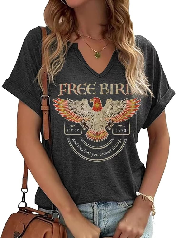 Vintage Rock Band T Shirt for Women Fashion Musical Tees Casual Sexy Notched V-Neck T Shirts Coun... | Amazon (US)
