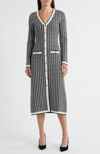 ZOE AND CLAIRE Houndstooth Long Sleeve Sweater Dress in Black/White at Nordstrom Rack, Size Small | Nordstrom Rack