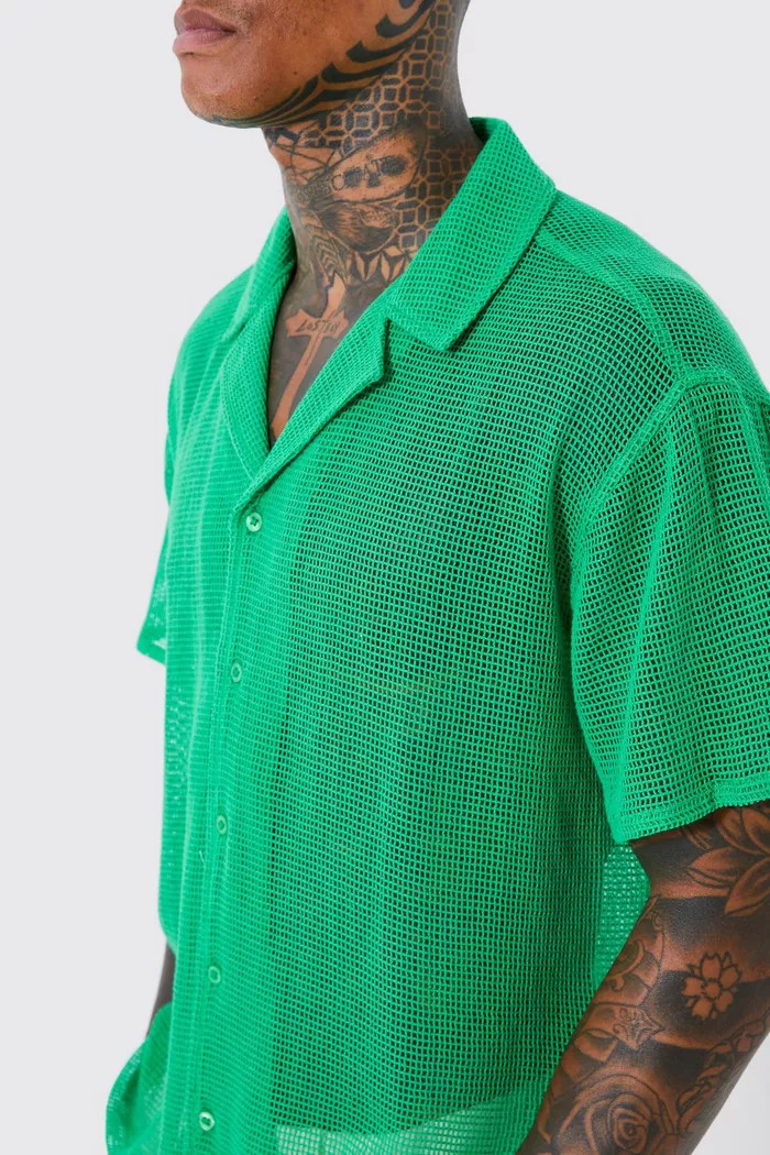 Short Sleeve Boxy Open Weave Shirt | Boohoo.com (US & CA)