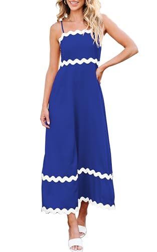 Angashion Women Summer Maxi Dress - Casual Spaghetti Strap Backless RIC Rac Fashion Flowy Long Be... | Amazon (US)