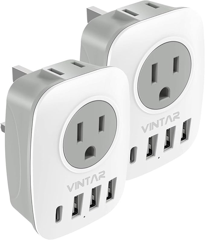 US to UK Ireland Travel Plug Adapter 2 Pack, VINTAR Type G Plug Adapter with 2 Outlets 4 USB Port... | Amazon (US)