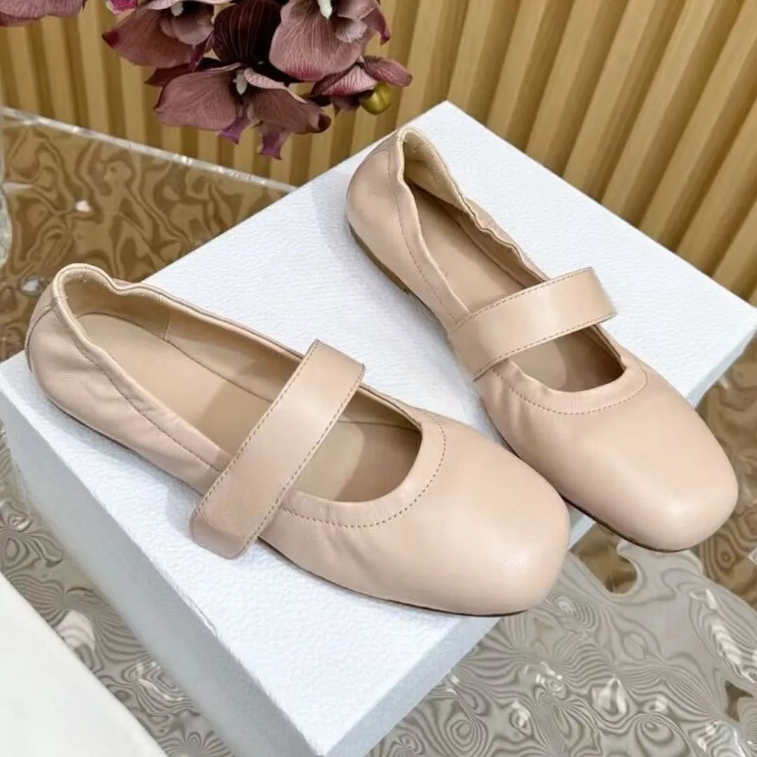 10A Premium Leather Ballet Shoes for Women French Style Flat Bottom Round Toe Shoes with Genuine ... | DHGate