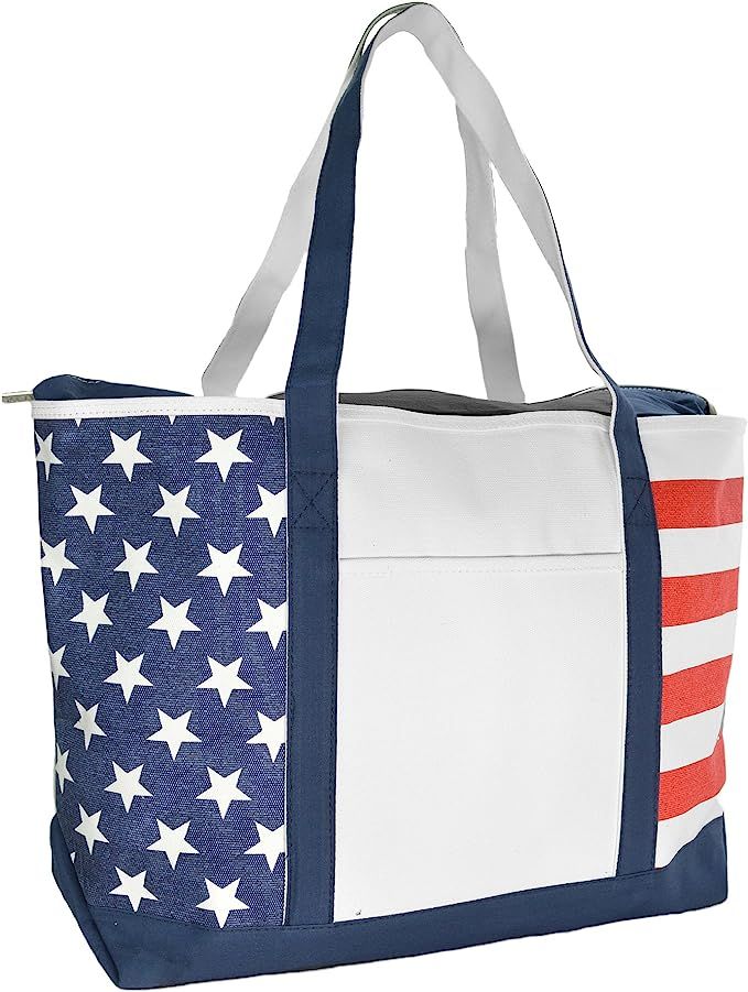 DALIX Striped Boat Bag Premium Cotton Canvas Tote Black, Red, Pink, Navy Blue, Purple (Stars-Stri... | Amazon (US)