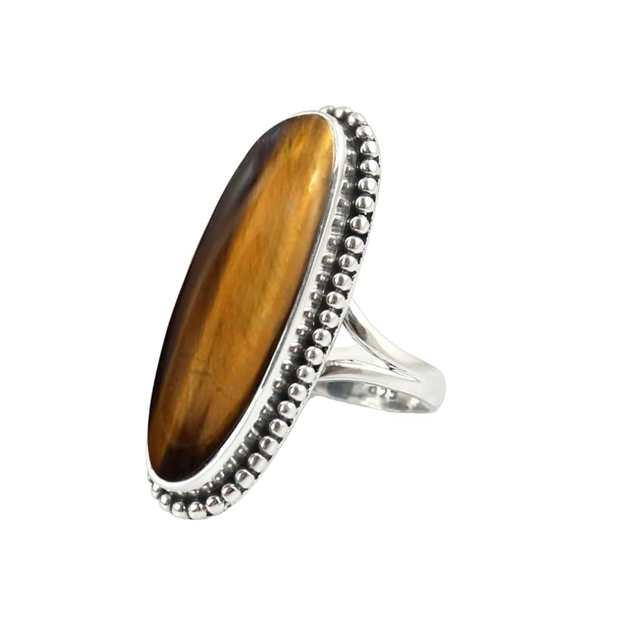 Tiger Eye Gemstone Ring 925 Sterling Silver Handmade Long Tiger Eye Ring For Women Designer Ring ... | Amazon (US)