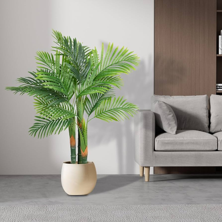 4FT Artificial Golden Cane Palm Tree 2Pack 15Leaves Faux Triple Tropical Palm Plants with Pot for... | Amazon (US)