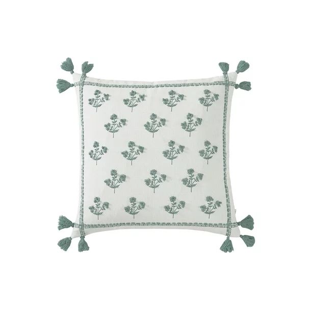 Better Homes & Gardens, Green Block Print Floral Throw Pillow, Green, 20" x 20", Square, 1 Piece ... | Walmart (US)