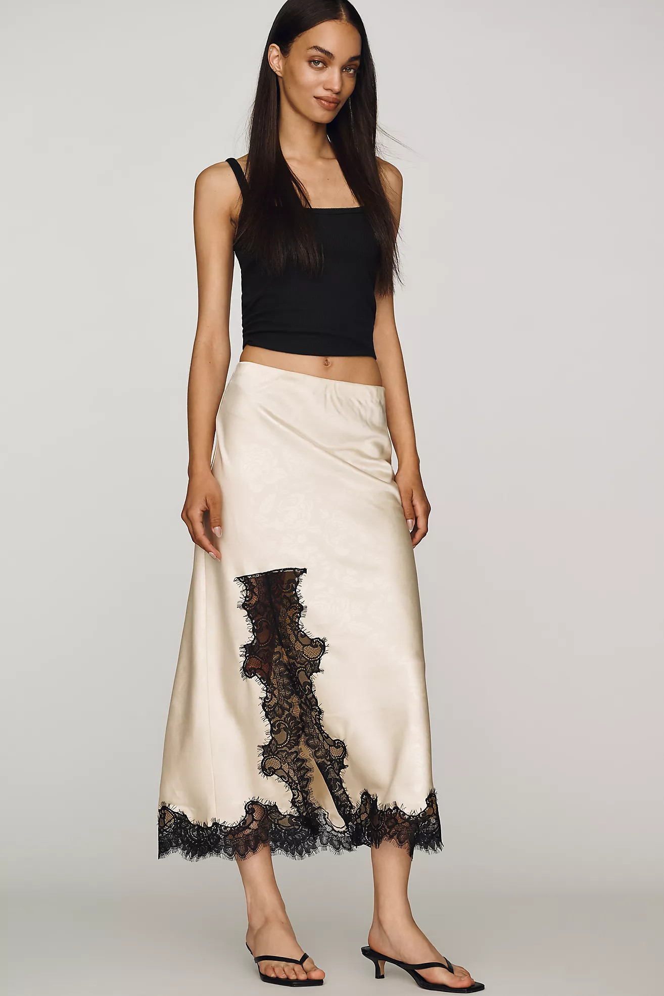 By Anthropologie Satin Lace Skirt | Anthropologie (US)