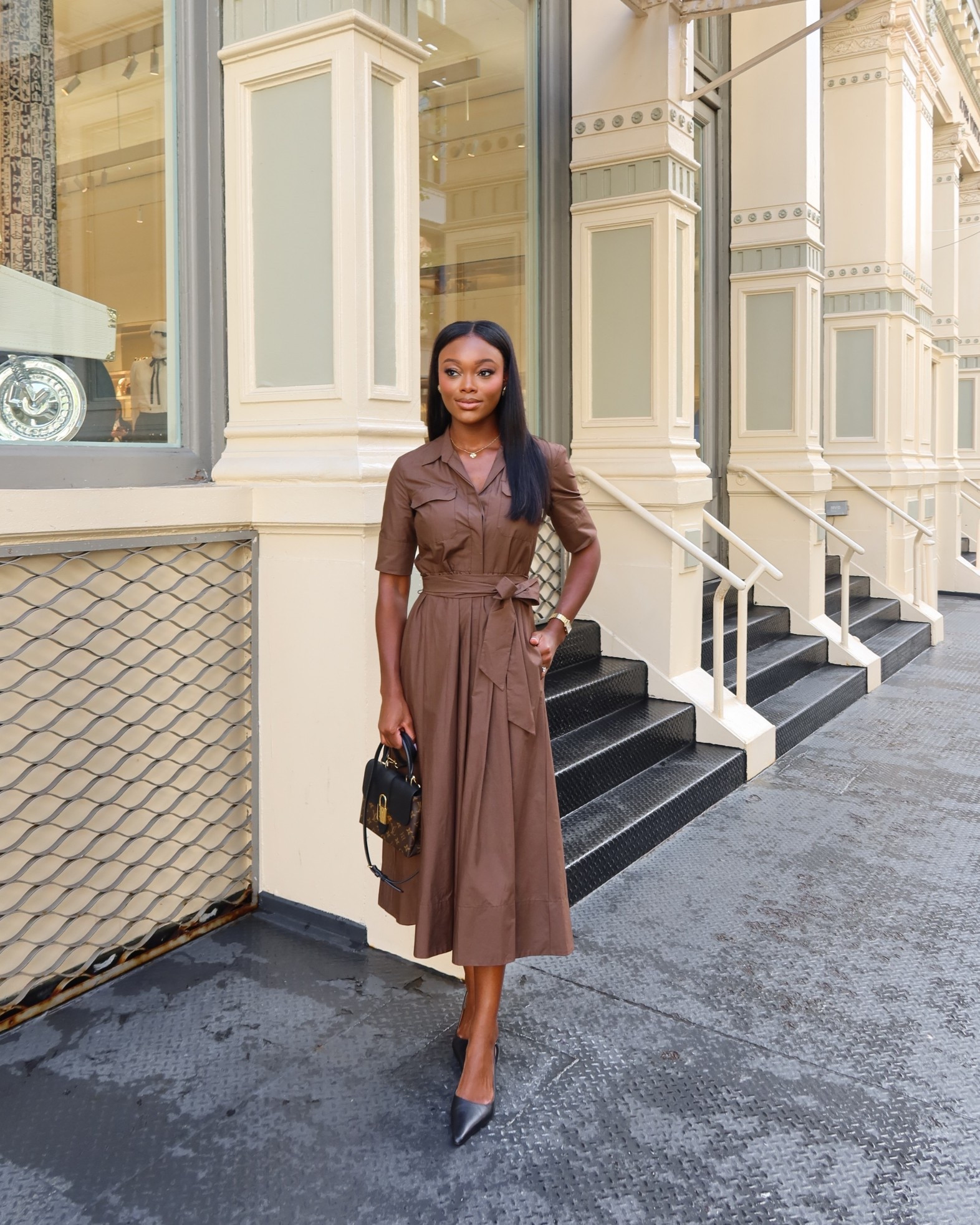 An afternoon in NYC 🤎 | Wearing a size small in this brown dress! 

#LTKNYFW #LTKShoeCrush #LTKSeasonal