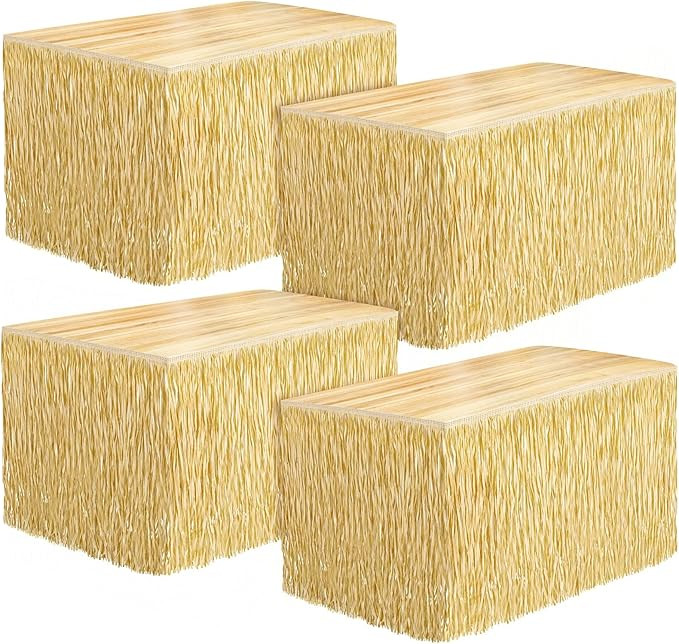 Fovths 4 Packs Luau Grass Table Skirt Fringe Straw Grass Skirt 108 x 30 Inch Hibiscus Hawaiian Ta... | Amazon (US)