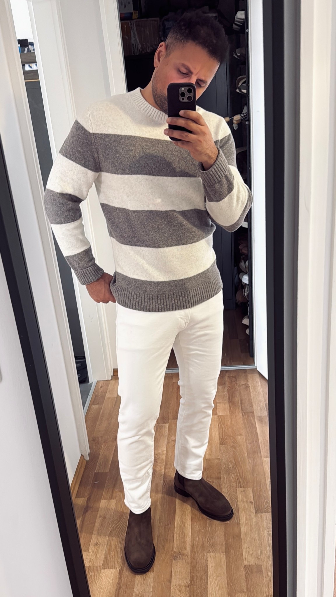 Outfit of the day - white jeans, Chelsea boots & striped sweater !
——


#LTKFindsUnder100 #LTKMens