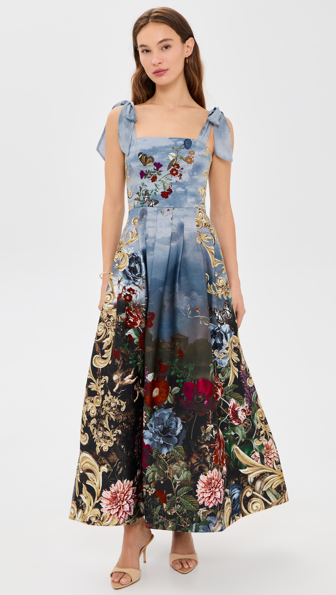 ALICE + OLIVIA Hana Square Neck Tie Strap Midi Dress Alpine Dawn 2 | Shopbop