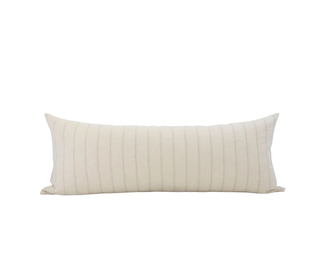 JULI || Cream Stripe Long Lumbar Pillow Cover Oversized Lumbar Extra Long Bed Pillow Modern Farmh... | Etsy (US)