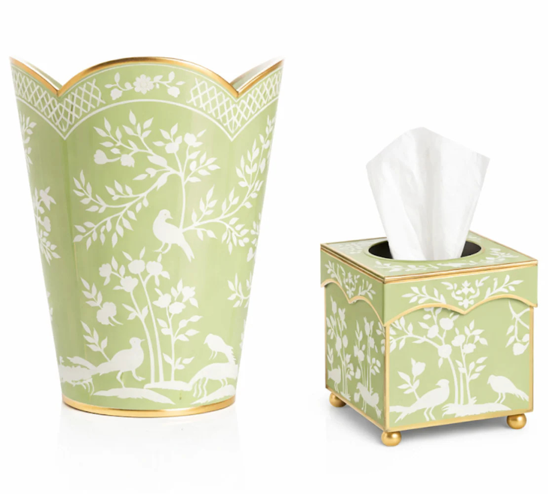 Grass Green & White Wastepaper Basket & Tissue (3 Options) | The Enchanted Home