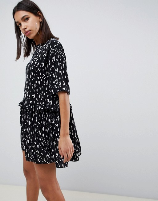 ASOS DESIGN mini smock dress with frill waist in splodge print | ASOS US