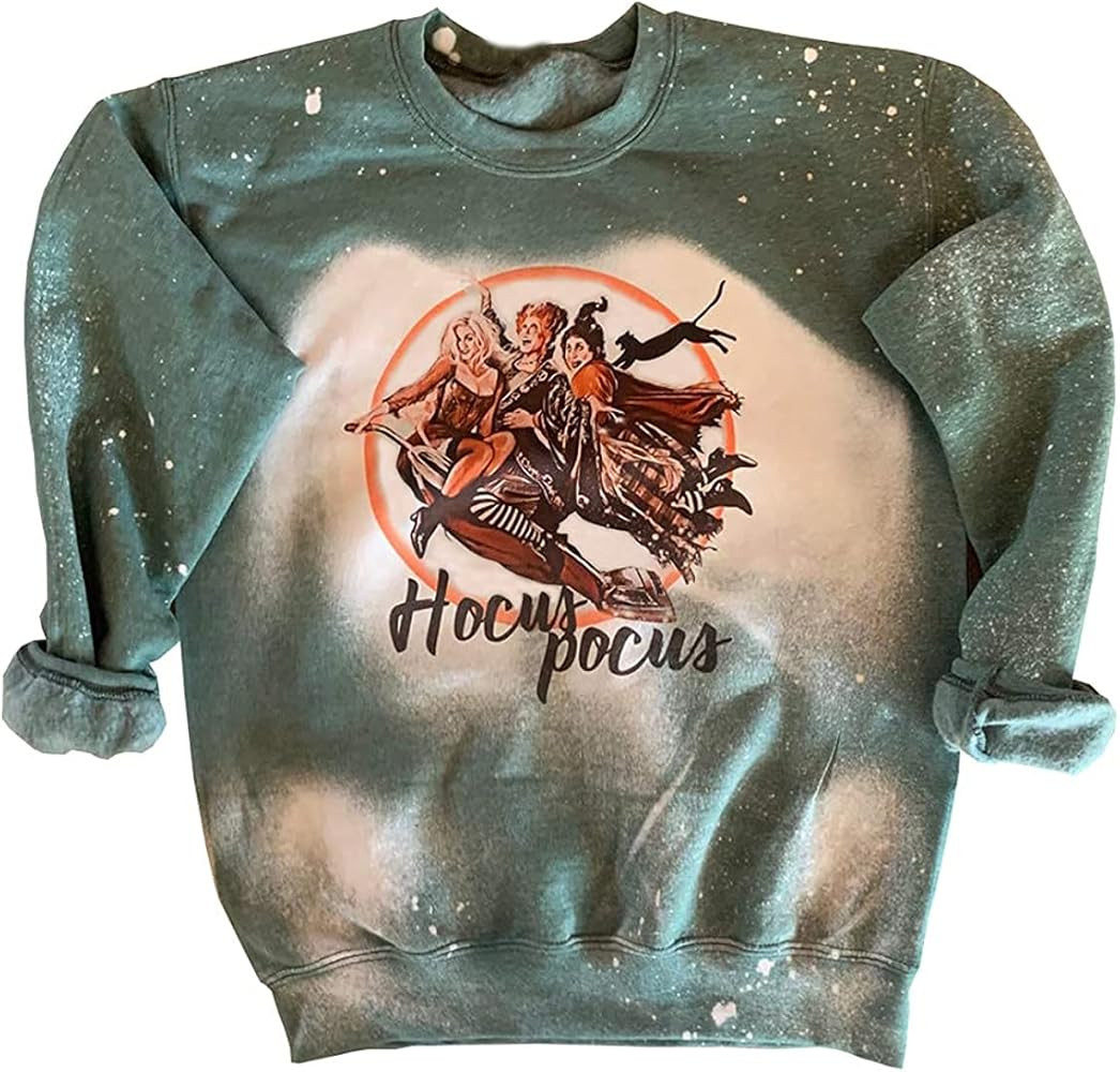 Halloween Bleached Shirt Women Funny Hocus Pocus Graphic Tees Fall Long Sleeve Sanderson Sisters ... | Amazon (US)