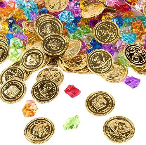 Pirate Plastic Gold Colored Coins Buried Treasure and Pirate Gems Jewelry Playset Activity Game P... | Amazon (US)