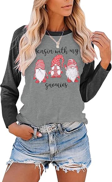 ALLTB Christmas Sweatshirts for Women Hanging with My Gnomes Shirts Xmas Gnome Graphic Tops Ragla... | Amazon (US)