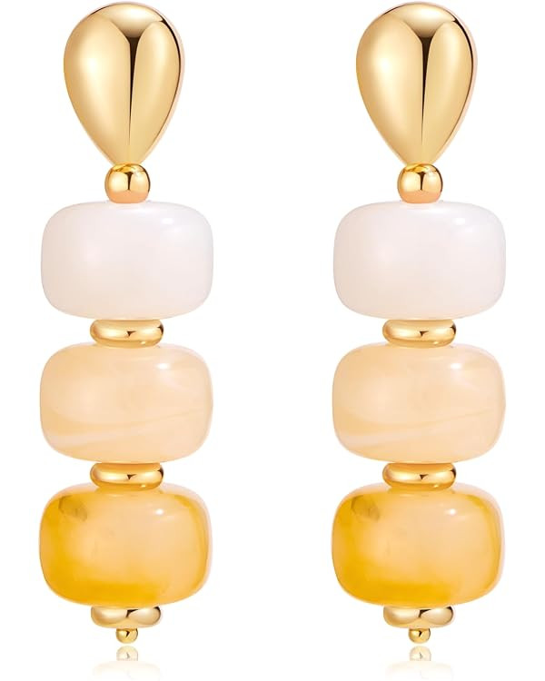Chunky Acrylic Bead Earrings for Women, Colorful Statement Drop Dangle Earrings, Gold Tone Fashio... | Amazon (US)