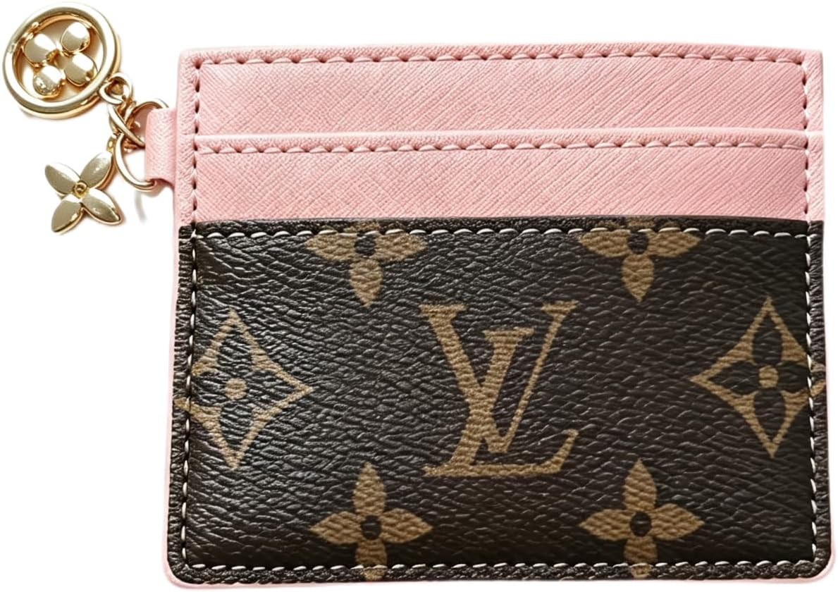 Slim Ladies Patterned Card Case, PU Leather Credit Card Holder with Pink Edge & Clover Charm | Amazon (US)