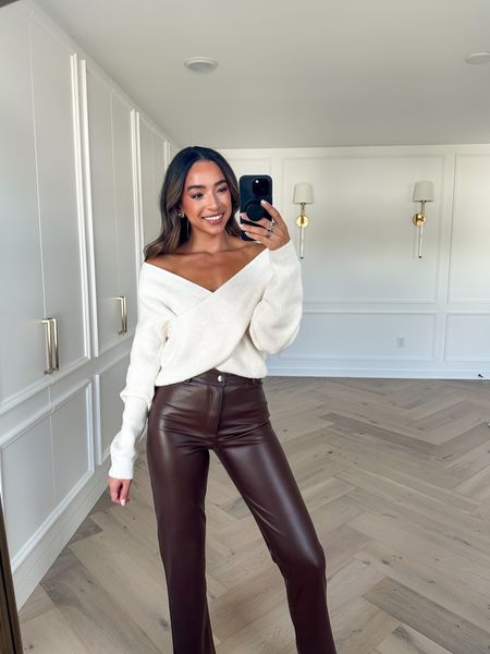 Fall outfit for a dinner date! Size Small in cream sweater and size 2 in faux leather pants (fit TTS)

#LTKSeasonal #LTKfindsunder100 #LTKstyletip