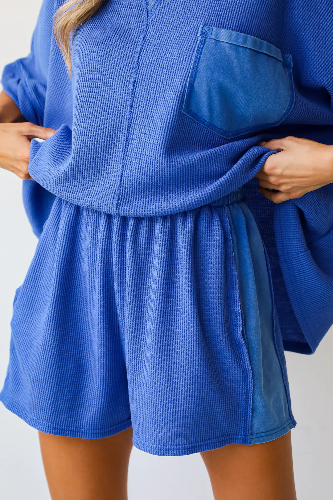 Cute Simplicity Blue Waffle Knit Shorts | Dress Up