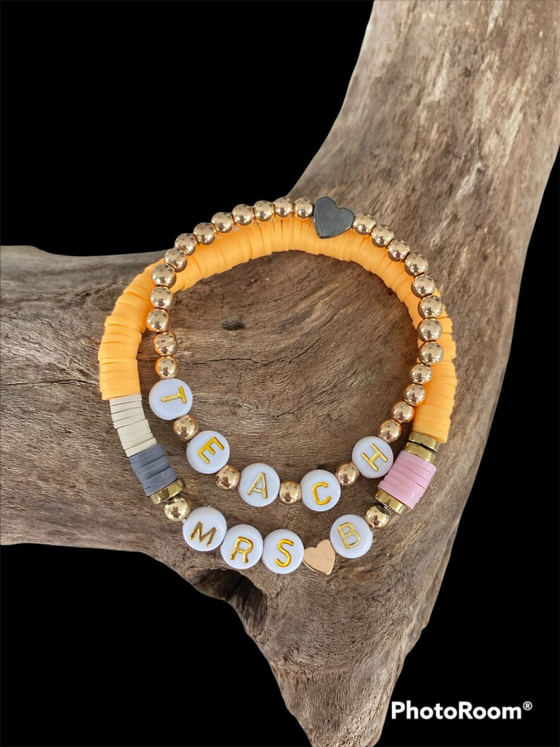 Teach bracelet Teacher bracelets/teacher gifts/ pencil bracelet/heishi bracelets/ name bracelet | Etsy (US)