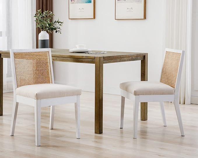 Farmhouse Rattan Dining Chairs Set of 2, Mid Century Modern Kitchen & Dining Room Chairs, Cane Up... | Amazon (US)