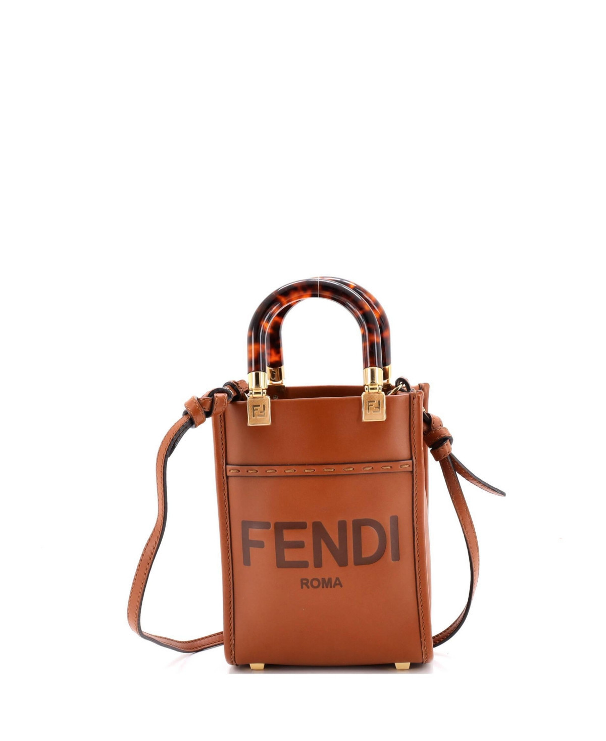 Pre-Owned Fendi Mini Sunshine Shopper Tote Leather - Brown | Macy's