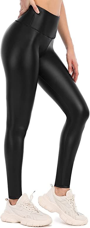 ATTRACO Fleece Lined Leggings for Women Stretch Faux Leather Warm High Waist Yoga Pants with Pock... | Amazon (US)