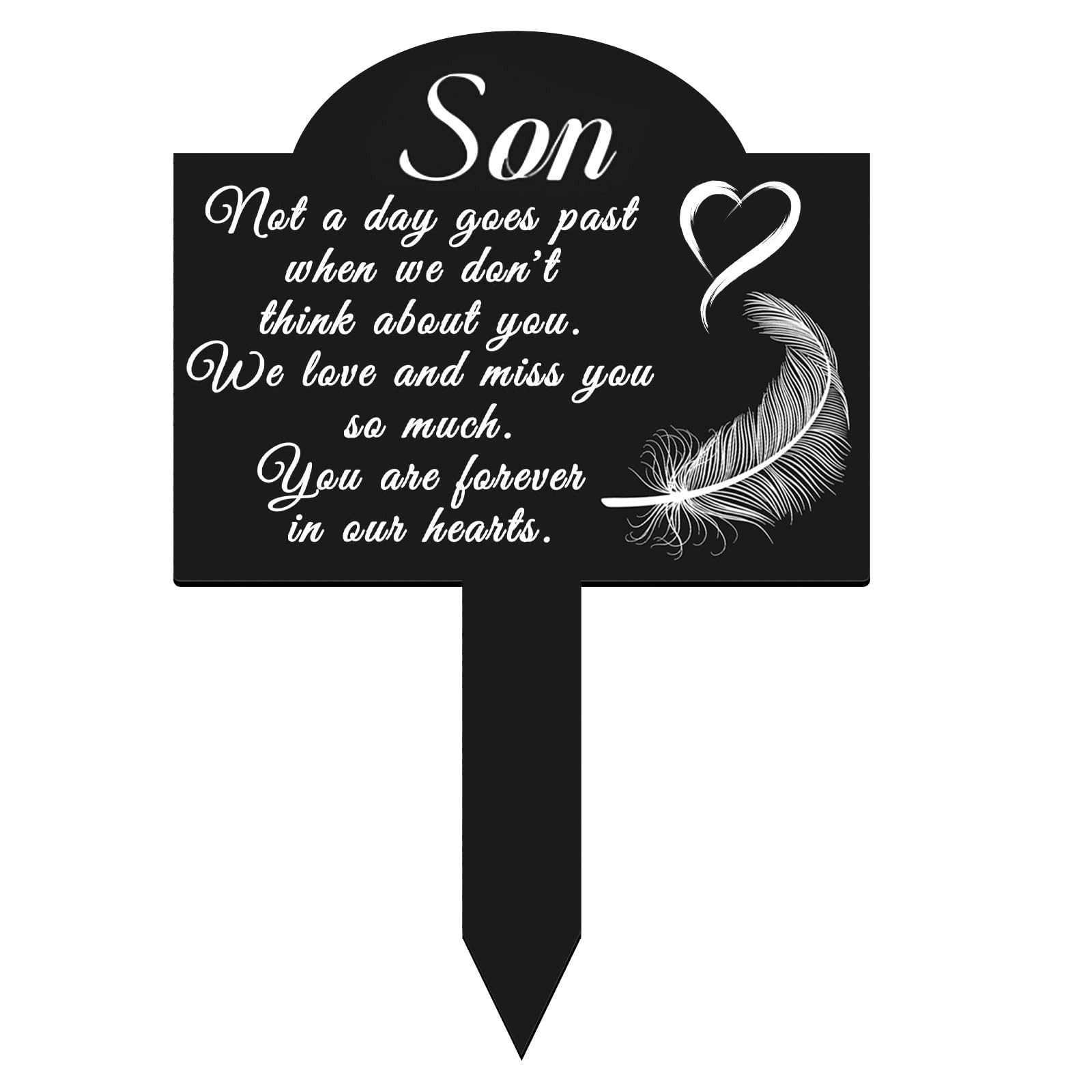 Memorial Grave Stake for Son – 13.8 × 7.9 inch Weatherproof Metal Grave Marker with Heartfelt Message, Feather & Heart Design for Cemetery Garden or Yard | Amazon (US)