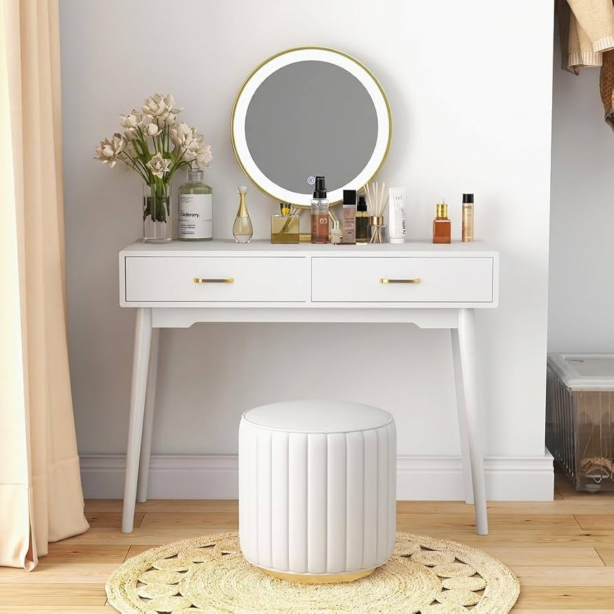 FUNKOCO White Small Vanity Desk with Drawers, 40 Inch Simple Writing Desk | Amazon (US)