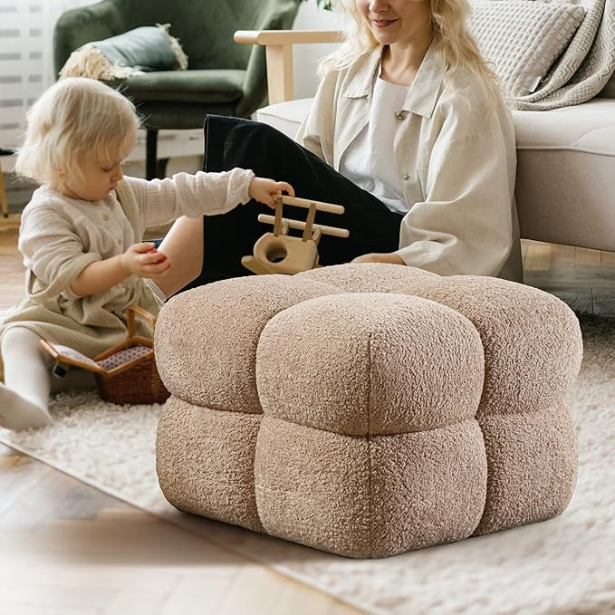 Zesthouse Square Pouf Ottoman, Modern Ottoman Coffee Table for Living Room, Fuzzy Sherpa Stool Fo... | Amazon (US)