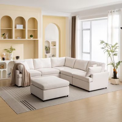 100"W U-Shape Sectional Sofa, 6-Seater Modern Large Sofa Couch with Removable Ottomans 4L, Beige -ModernLuxe | Target