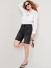 High-Waisted Slouchy Button-Fly Cut-Off Jean Shorts for Women -- 9-inch inseam | Old Navy (US)