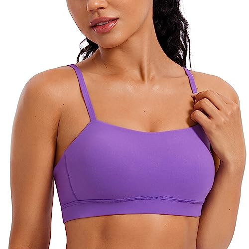 CRZ YOGA Butterluxe Womens Adjustable Spaghetti Thin Strap Sports Bra - Padded Wireless Square Neck Workout Yoga Bra Royal Lilac X-Small | Amazon (US)