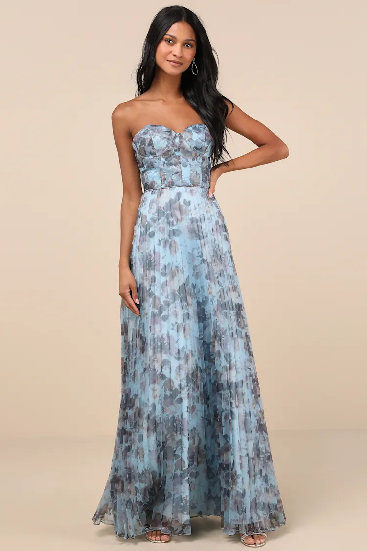 Most Beautiful Day Blue Multi Floral Print Organza Maxi Dress | Lulus