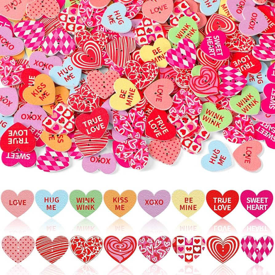 AUGSUN 250pcs Heart Buttons, Valentine's Day Pink and Red Heart Wooden Buttons for Sewing Clothes... | Amazon (US)