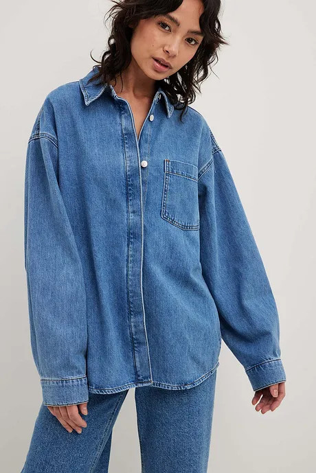 Oversized Denim Shirt Blue | NA-KD US