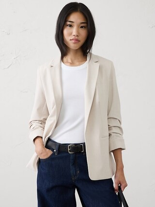 Sculpted Stretch Ruched-Sleeve Blazer | Banana Republic Factory