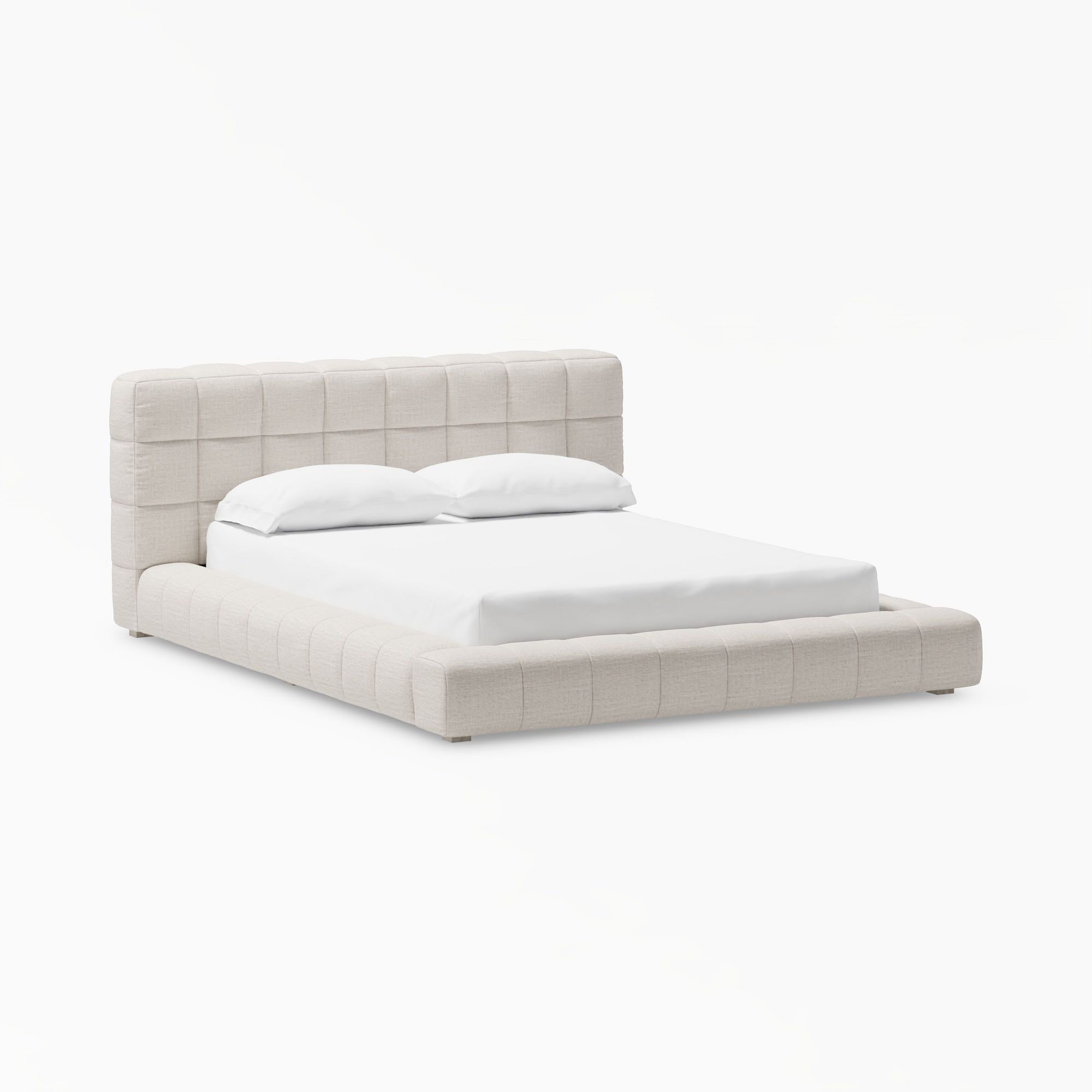 Baldwin Upholstered Platform Bed, Full, Eco Performance Textured Weave, Oat | Pottery Barn Teen