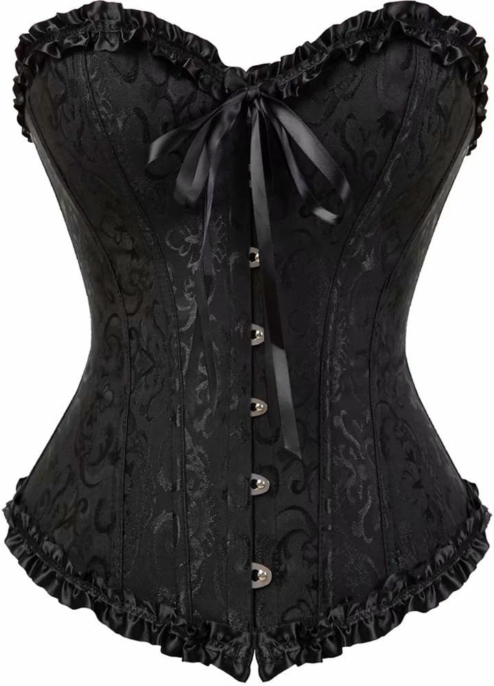 Jutrisujo Corset Top Bustier Plus Size Women's Overbust Satin Floral Lace up Trim Renaissance | Amazon (US)